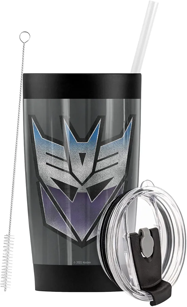 LOGOVISION Transformers Vintage Decepticon Logo Stainless Steel Tumbler with Straw and Flip Lid 20 oz Vacuum Insulated & Double Wall with Leakproof Dual Lid | Great for Iced Coffee and Hot Beverages
