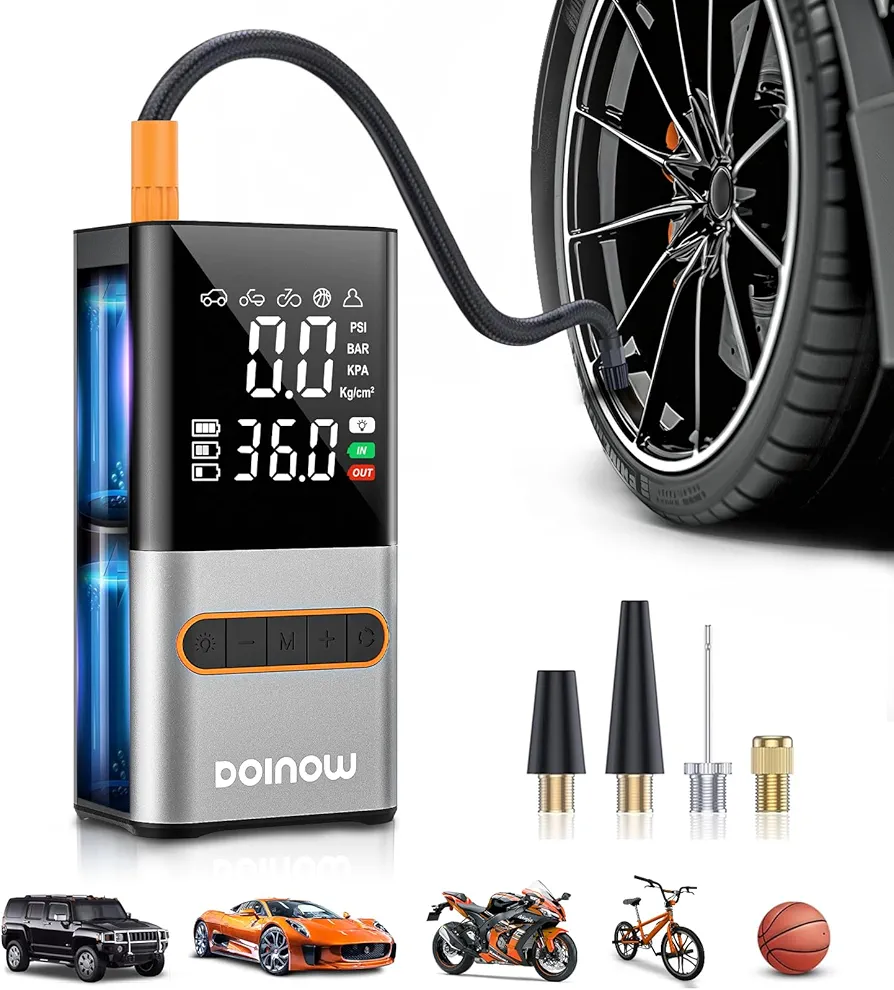 Tire Inflator Portable Air Compressor - Cordless Air Pump for Car Tires with Tire Pressure Gauge (150 PSI) - One Click Smart Pump Tire Inflator for Car, Motorcycle, Bicycle and Ball