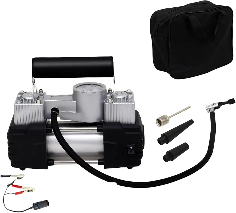 70L/MIN Tire Inflator Portable Air Compressor for Car, 12v 150psi Heavy Duty Dual Cylinder Metal Pump, Electric Car Fast Tire Pump