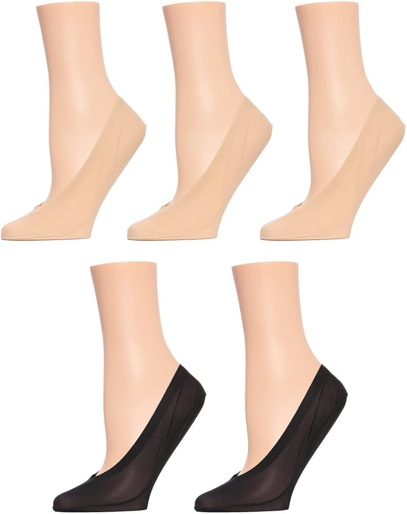MeMoi Women's 5 Pair Pack Fine Edge Nylon No Show Liner Socks