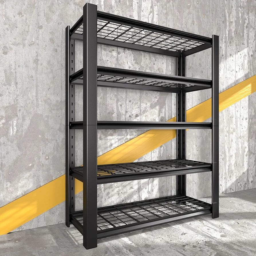 Heavy Duty Garage Shelving Unit with Wire Grid Shelves, 72" H x 48" W x 20" D, 5-Tier Adjustable Metal Shelving, Industrial Garage Storage Shelf for Heavy Duty Shelving, Storage Room, Basement-1Pack