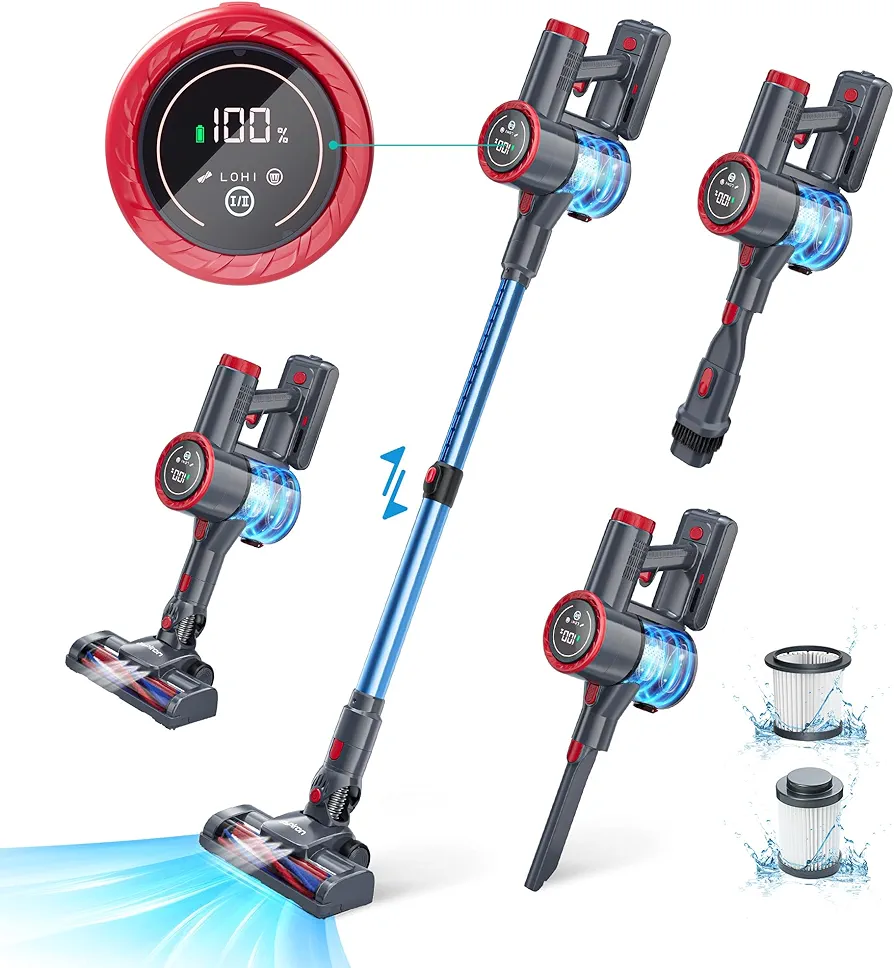 Aspiron Cordless Vacuum Cleaner, Vacuum Cleaners for Home Powerful Suction with Large LED Touch Display, Rechargeable Stick Vacuum, LED Headlights, Handheld Vacuum for Hard Floors, Carpets, Sofa, Car