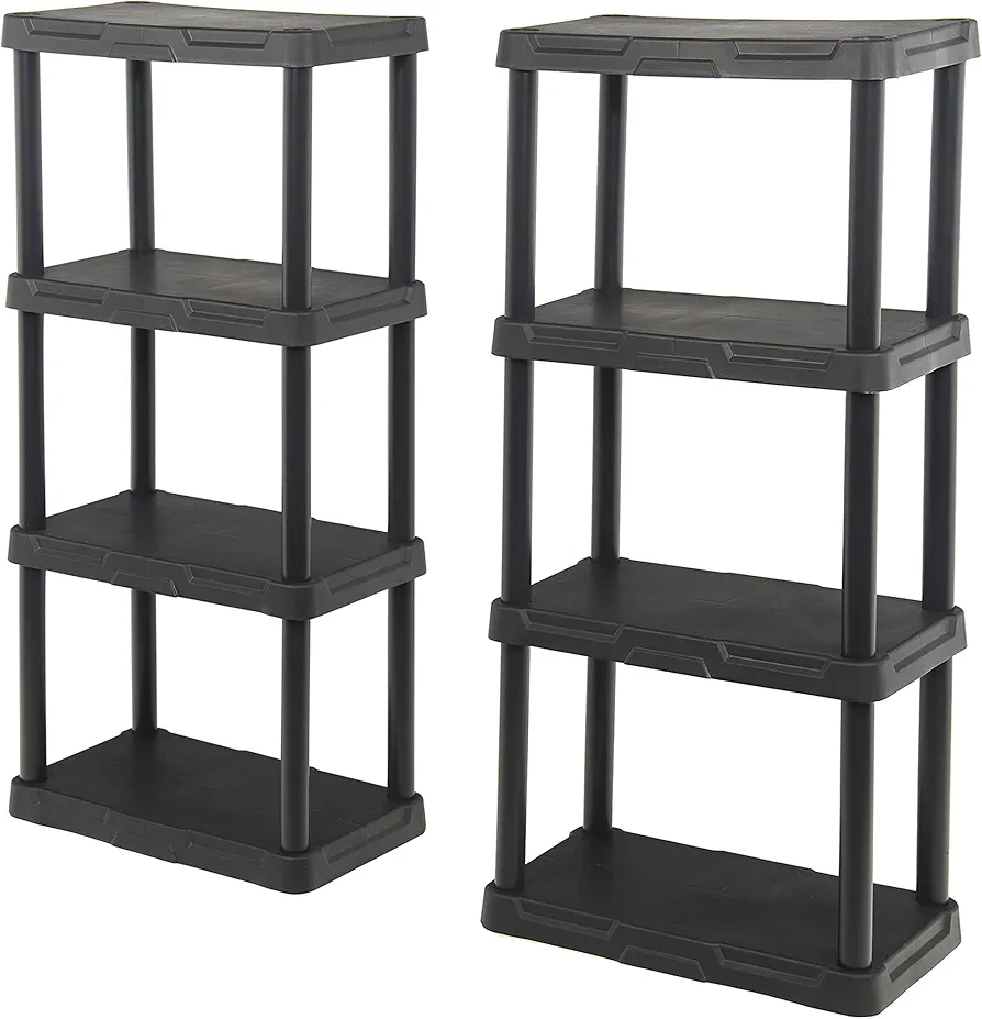 BLACK+DECKER, 4-Tier Light Duty Storage Shelf, 50 lbs/Shelf (47”H x 22.1”W x 14.3”D), Plastic Shelving Unit [2 Pack]
