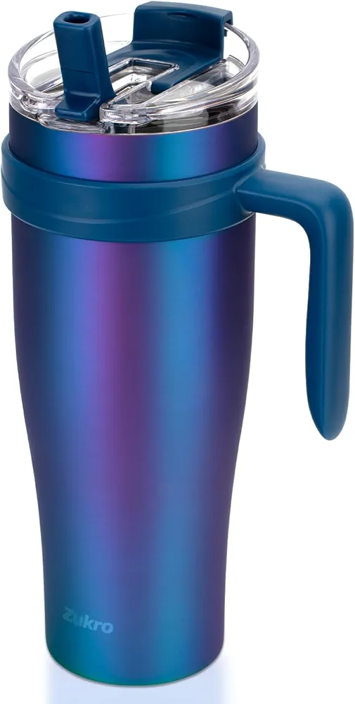 Zukro 50 oz Tumbler With Handle and Flip Straw, Large Insulated Stainless Steel Cup with 2-in-1 Sip/Straw Lid, Leak Proof, No Sweat, Fit in Cup Holder, Keeps Drinks Cold for 30 Hours - Aurora