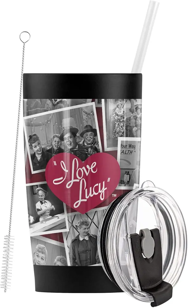 Logovision I Love Lucy OFFICIAL Time After Time Stainless Steel Tumbler with Straw and Flip Lid 20 oz Travel Mug/Cup, Vacuum Insulated & Double Wall with Leakproof Dual Lid