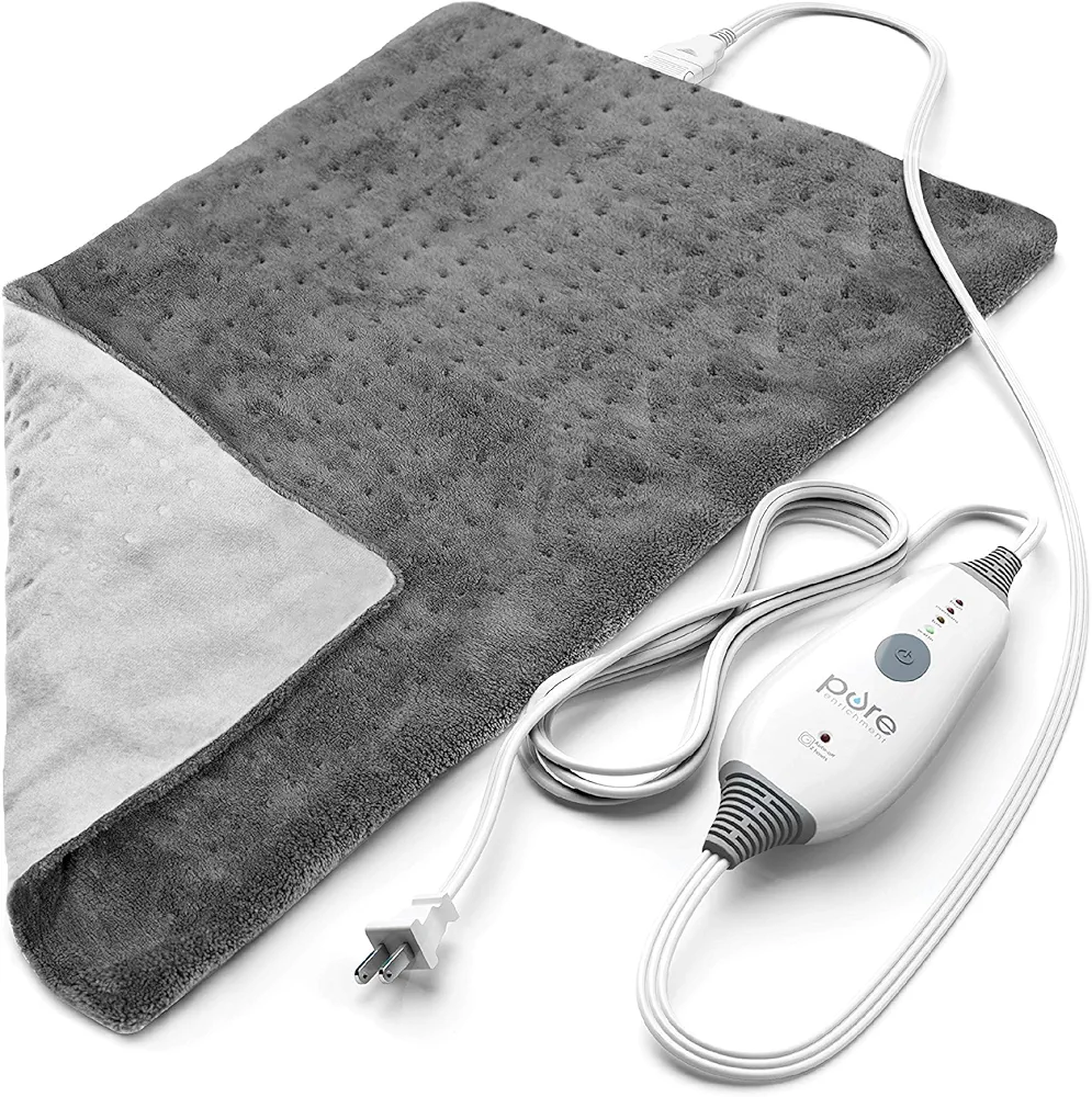 Pure Enrichment PureRelief Deluxe Heating Pad (12" x 24"), Full Body Therapy Pad with 4 InstaHeat Settings, Soft Machine-Washable Microplush Fabric and 2-Hour Auto Safety Shut-Off (Gray)