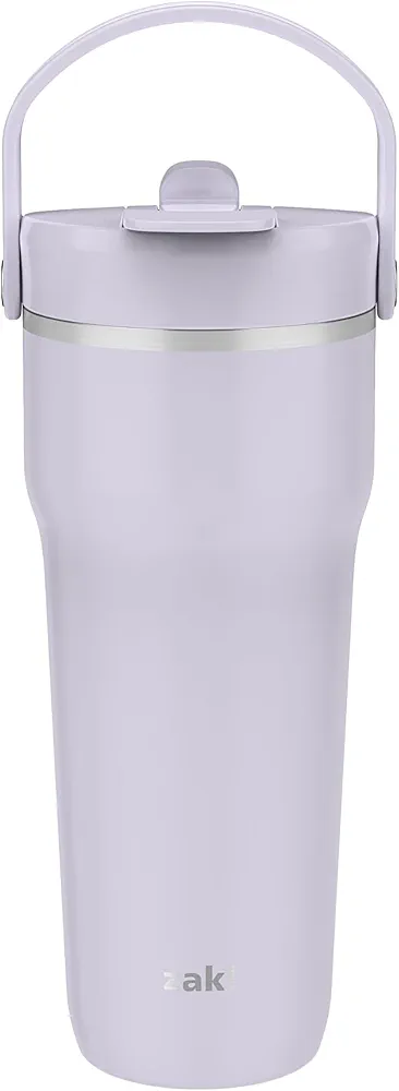 Zak Designs Harmony 2-in-1 Coffee Tumbler for Travel or At Home, 30oz Recycled Stainless Steel is Leak-Proof When Closed and Vacuum Insulated with Handle (Smoky Lilac Purple)
