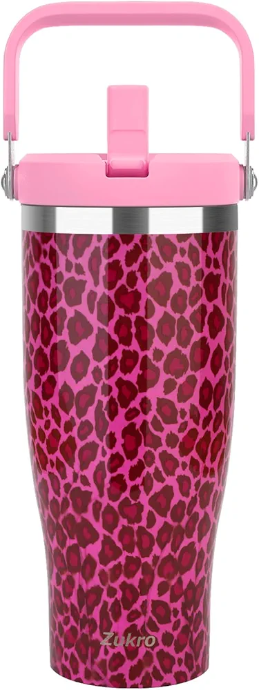 Zukro 40 OZ Tumbler With Handle and Flip Straw Lid |Leakproof Insulated Tumbler Fit in Cupholder |Dishwasher Safe Triple-Wall Reusable Stainless Steel Travel Mug |Cold For 24 Hours
