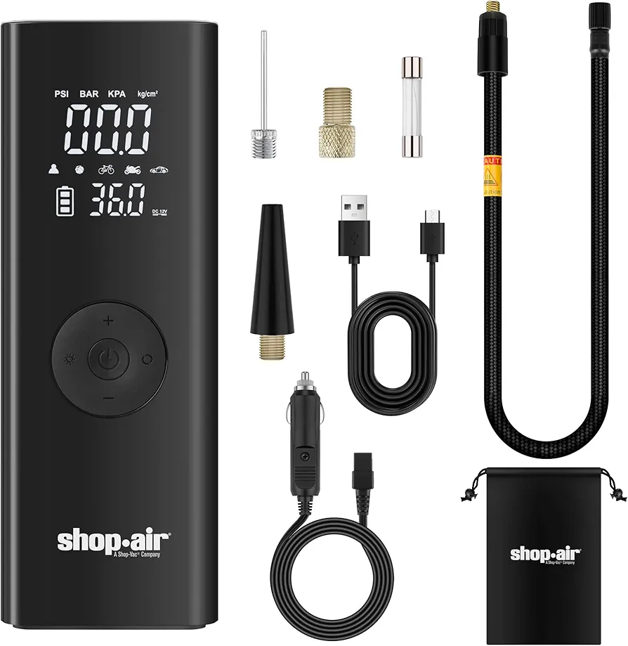 Tire Inflator Portable Air Compressor, Cordless 150PSI Tire Pump for Car, 2X Faster Inflation with LCD Dual Screen, LED Light, Auto Shut-off, 6000mAh Battery & 12V DC Power Cord