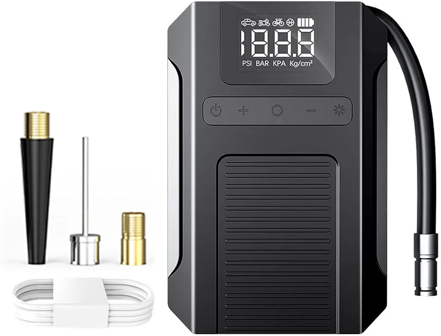 Portable Air Compressor Smart Tire Inflator, 120PSI Electric Air Pump, Digital Cordless Rechargeable 2X Faster Tire Pump with LED Light for Cars, Bike, Motorcycle, Balls, Balloons