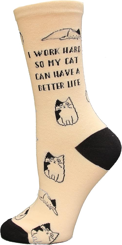 K. Bell Women's Fun Cat Lovers Crew Socks-1 Pairs-Cool & Cute Wordplay Novelty Gifts