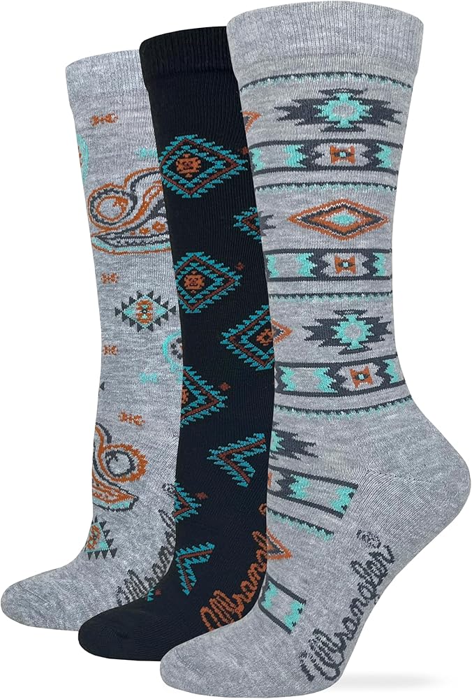 Wrangler Ladies Ultra Dri Cushioned Aztec Paisley Pattern Crew Socks 3 Pair Pack