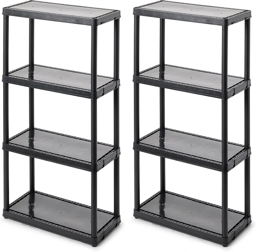 Gracious Living 4 Shelf Fixed Height Solid Light Duty Storage Unit 12 x 24 x 48 for Home, Garage, Basement, & Laundry, Black (2 Pack)