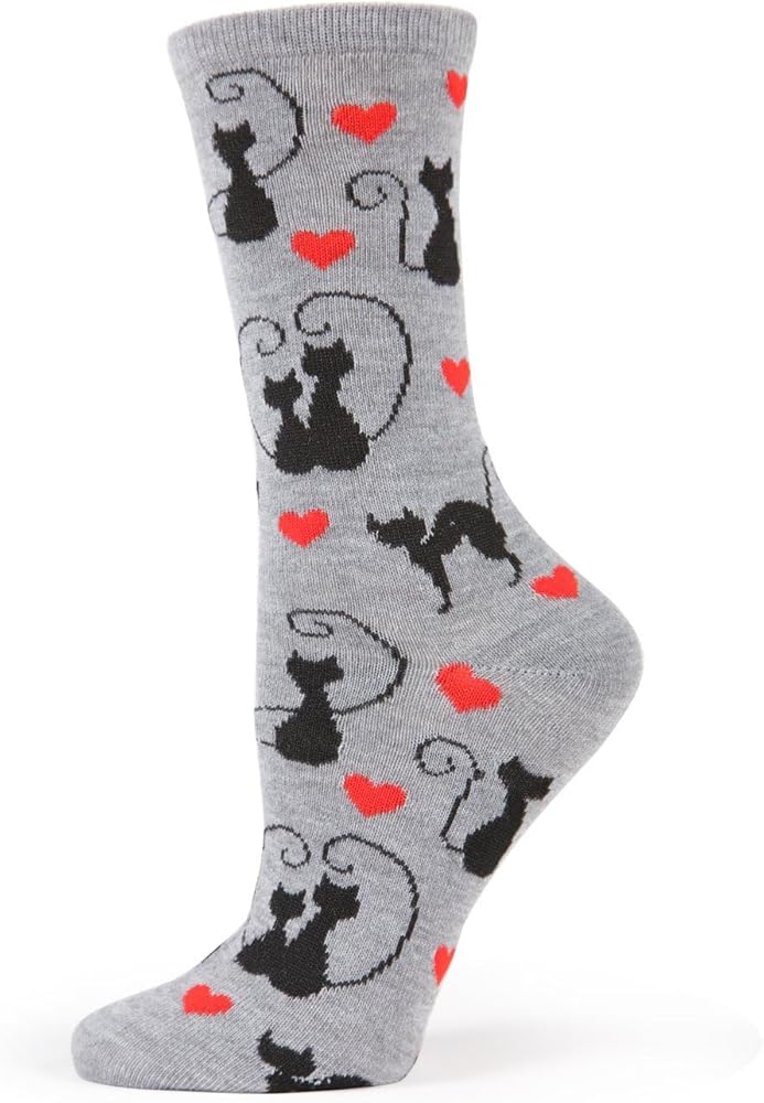 MeMoi Curly Q Love Cats Rayan Blend Crew Socks
