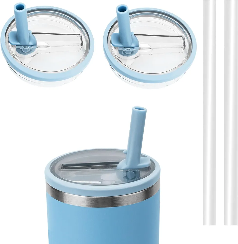 WALLFID 2pcs Leakproof 40oz Tumbler Flip Straw Lid Replacement,with 2 Pack Straw,Leakproof and Dust-proof,Reusable,Compatible with Stanley 40oz Tumbler,Cup Accessories (Sky Blue)