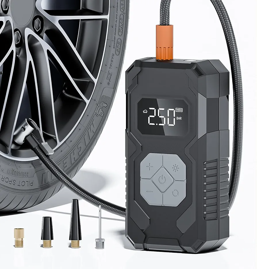 Tire Inflator Portable Air Compressor-150PSI &15000mAh Cordless Air Pump for Car Tires with Digital Pressure Gauge Auto Shut-off and LED Light, Electric Tire Pump for Car, Bike, Motorcycle, Ball
