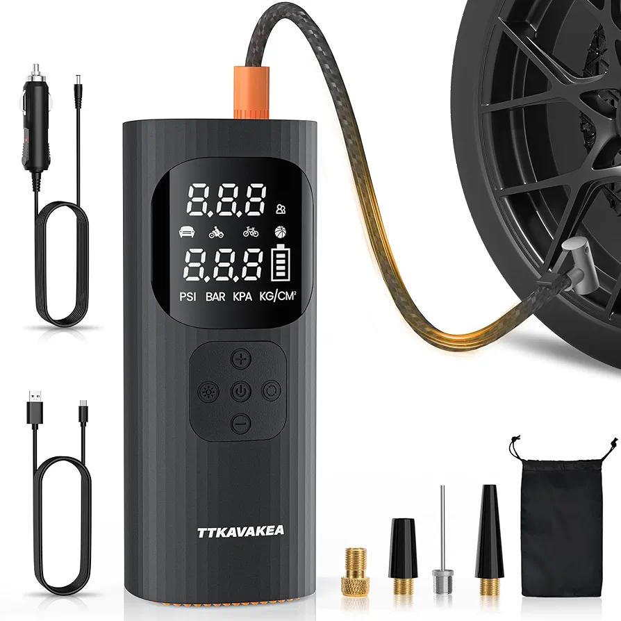 Tire Inflator Portable Air Compressor, 12V 150PSI Portable Tire Inflator for Car, Rechargeable Air Pump for Car Tires, for Car, Motorcycle, Bike, Ball, With Gauge Pressure, Dual-Use Type Tire Air Pump