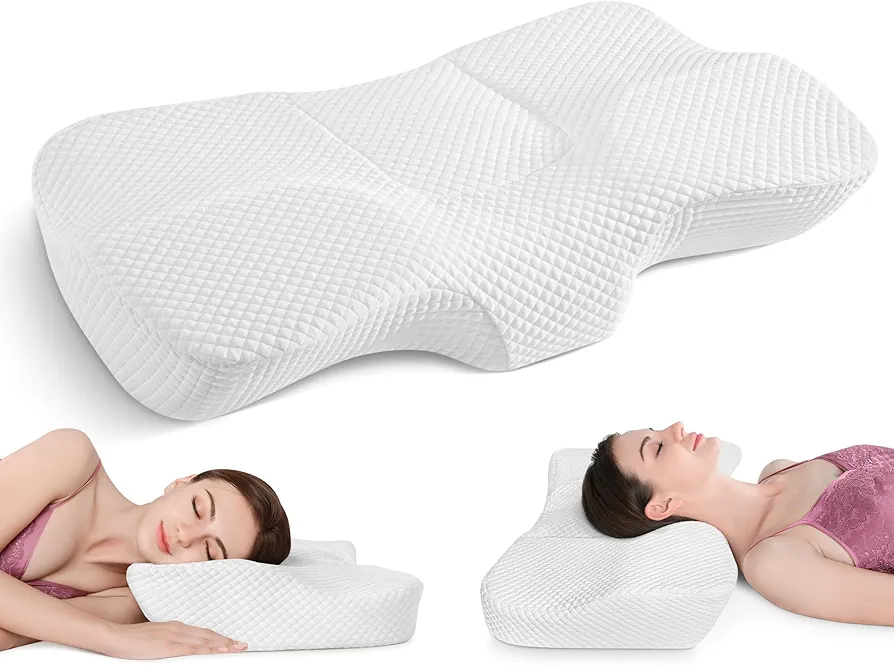 AM AEROMAX 32" King Size Adjustable Cervical Memory Foam Pillow, Contour Pillows for Neck and Shoulder Pain Relief, Ergonomic Neck Supporting Pillow for Side and Back Sleepers.(White)