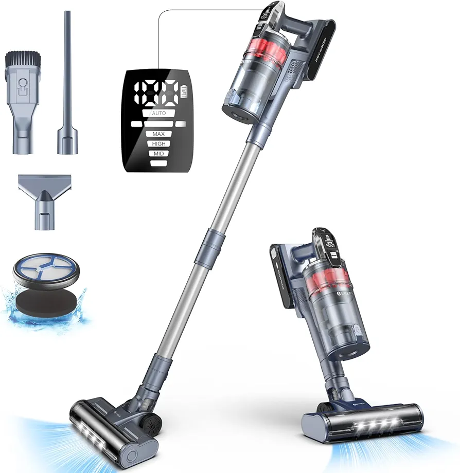 Cordless Vacuum Cleaner, 500W/33Kpa Powerful Suction Stick Vacuum with Auto Mode, 60 Mins Max Runtime, Anti-Winding, 8-in-1 Rechargeable Vacuum Cleaners for Home Carpet Hard Floor Pet Hair, V160