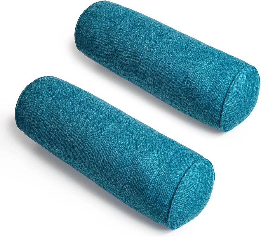 Round Neck Pillow Roll Cervical Support Pillows Neck Pain Relief Cylinder Bolster Pillows with Removable Washable Cover for Sleeping, Chair, Car, Sofa (2, Turquoise)
