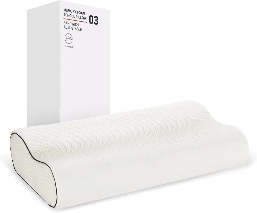 Memory Foam Pillow for Back, Stomach, Side Sleepers, Adjustable Neck Support Contour Pillow