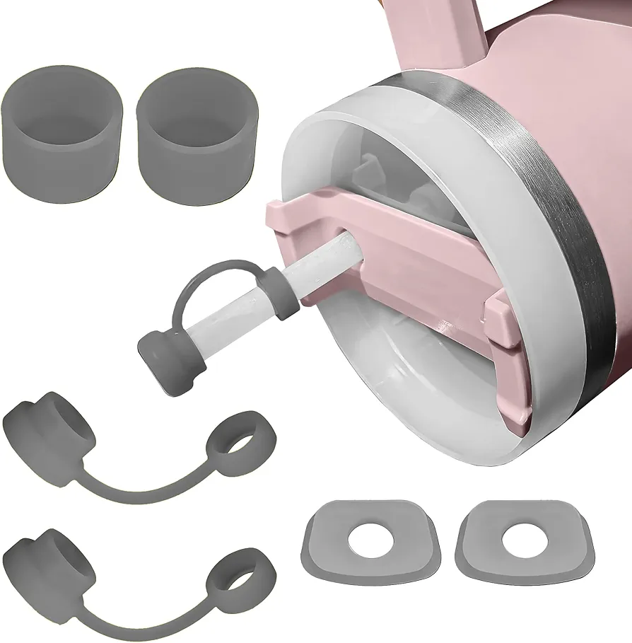 Stanley Spill Stopper, Stanley Leak Stopper Compatible H2.0 Cup 40/30 oz - Silicone Leak Proof Stanley stopper Kit Including 2 Straw Cover Cap, 2 Square Spill Stoppers and 2 Round Leak Stopper
