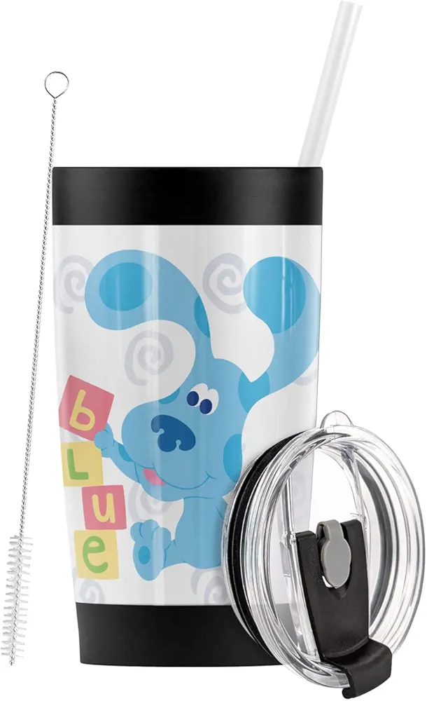 Logovision Blue'S Clues Blocks Stainless Steel Tumbler with Straw and Flip Lid 20 oz Travel Mug/Cup, Vacuum Insulated & Double Wall with Leakproof Dual Lid
