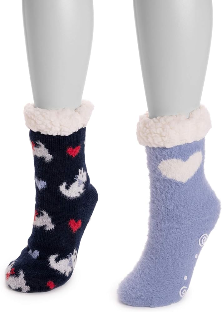 MUK LUKS Cabin Cozy Sock, 2 Pairs, Navy Dogs, S/M