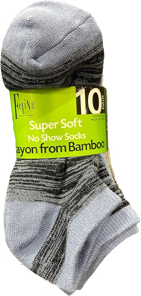 Felina Super Soft No Show Socks, Rayon From Bamboo, 10 Pairs (Shoe Size 5-11)