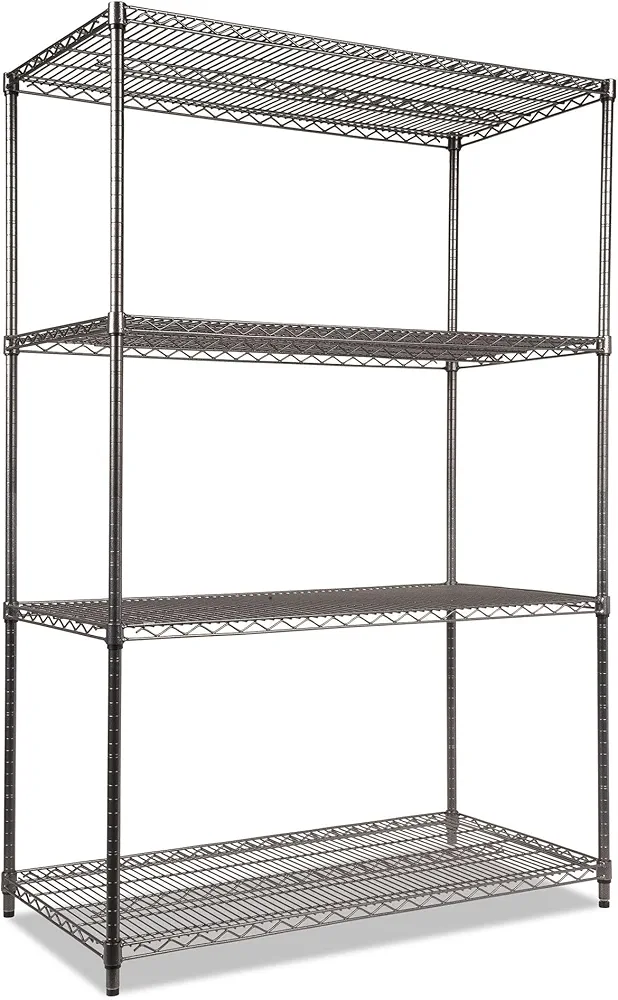 Alera Wire Shelving Starter Kit, Four-Shelf, 48w x 24d x 72h, Black Anthracite