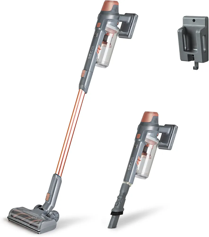 Kenmore DS4090 Brushless Cordless Stick 1L Capacity Lightweight Cleaner 2-Speed Power Suction LED Headlight 2-in-1 Handheld Vacuum for Hardwood Floor, Carpet & Pet Hair, Rose Gold