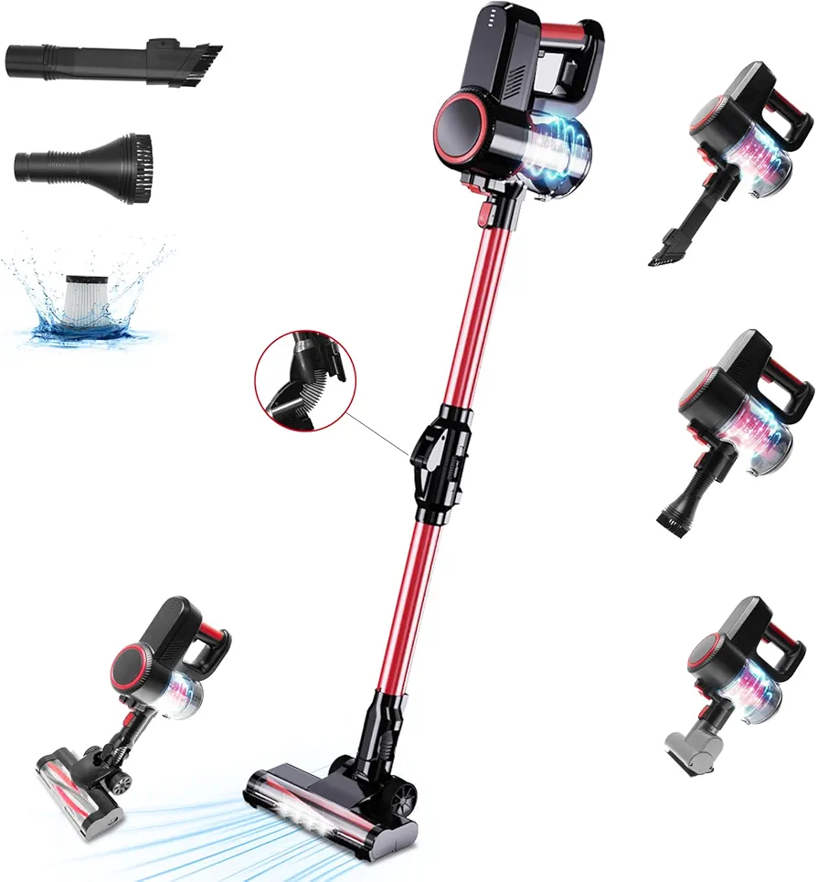 Cordless Vacuum Cleaner, 10Kpa Stick Vacuum Self-Standing with Powerful Suction, 150W Powerful Lightweight Cordless Vacuum Cleaner, 180° Bendable Wand Rechargeable Cordless Vacuum for Floor