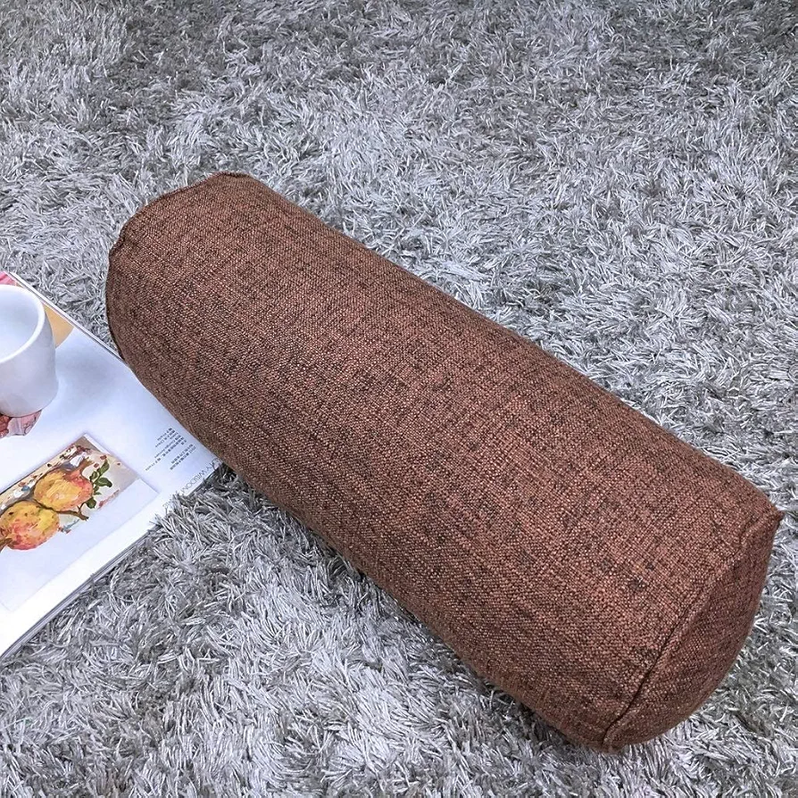 Round Neck Pillow Roll Cervical Support Pillows Neck Pain Relief Cylinder Bolster Pillows with Removable Washable Cover for Sleeping, Chair, Car, Sofa (2, Brown)