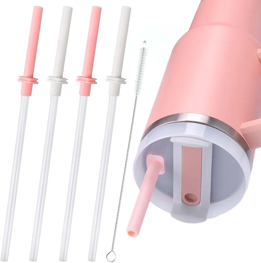 XANGNIER Spill Stopper Replacement Straws Compatible with Stanley 30 oz Cup Tumbler,4 Pack Reusable Leak Stopper Straws with Cleaning Brush for Stanley Cup Accessories