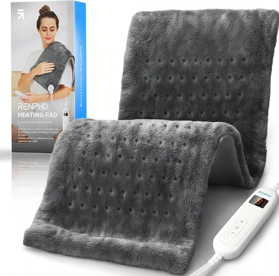 RENPHO Heating Pad for Back Pain Relief, FSA HSA Eligible, Christmas Gifts for Women Mom, 12" x24‘’ Electric Heat Pad for Period Cramps, Neck, Shoulder, Knee, Leg, Auto Shut Off, ETL Certified (Gray)