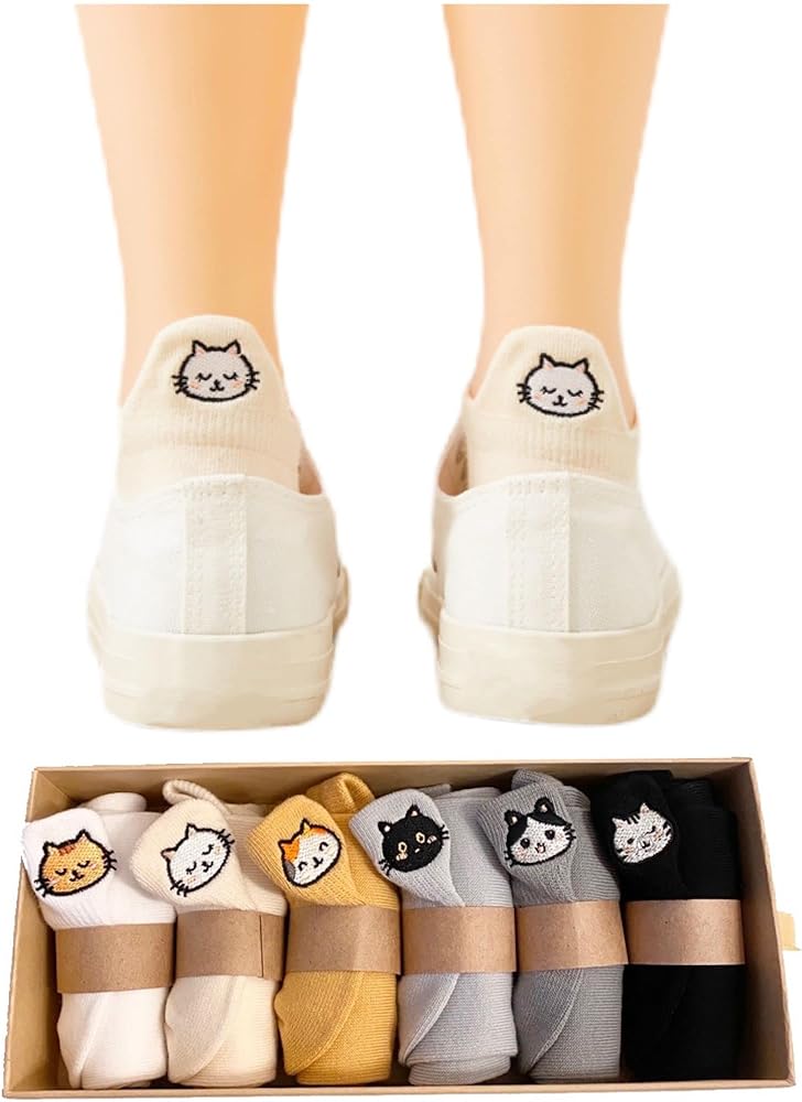 Cat Socks Women Designer Cotton Socks Gift Set, Cat Lover Present Valentine, Cat Ankle Socks No Show Kitty Sock