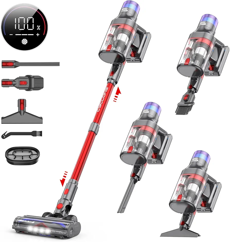Vistefly Cordless Vacuum Cleaner V15 Pro Max, 600W 45Kpa 70 Mins Self-Standing Stick Vacuum with Touch Screen, Double Dust Cup, Anti-Tangle Wireless Handheld Vac for Home Pet Hair Hardwood Carpet