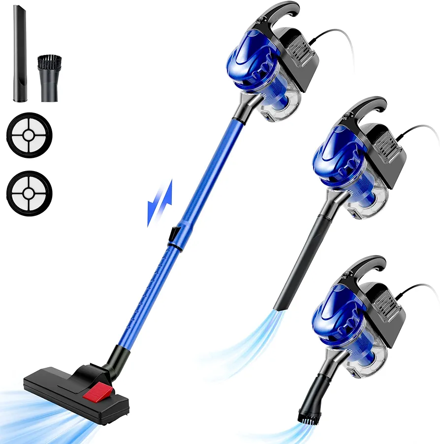 Corded Vacuum Cleaner, 17KPa Powerful Suction with 600W Motor, 4 in 1 Lightweight Handheld Stick Vacuum for Pet Hair Hard Floor and Carpet