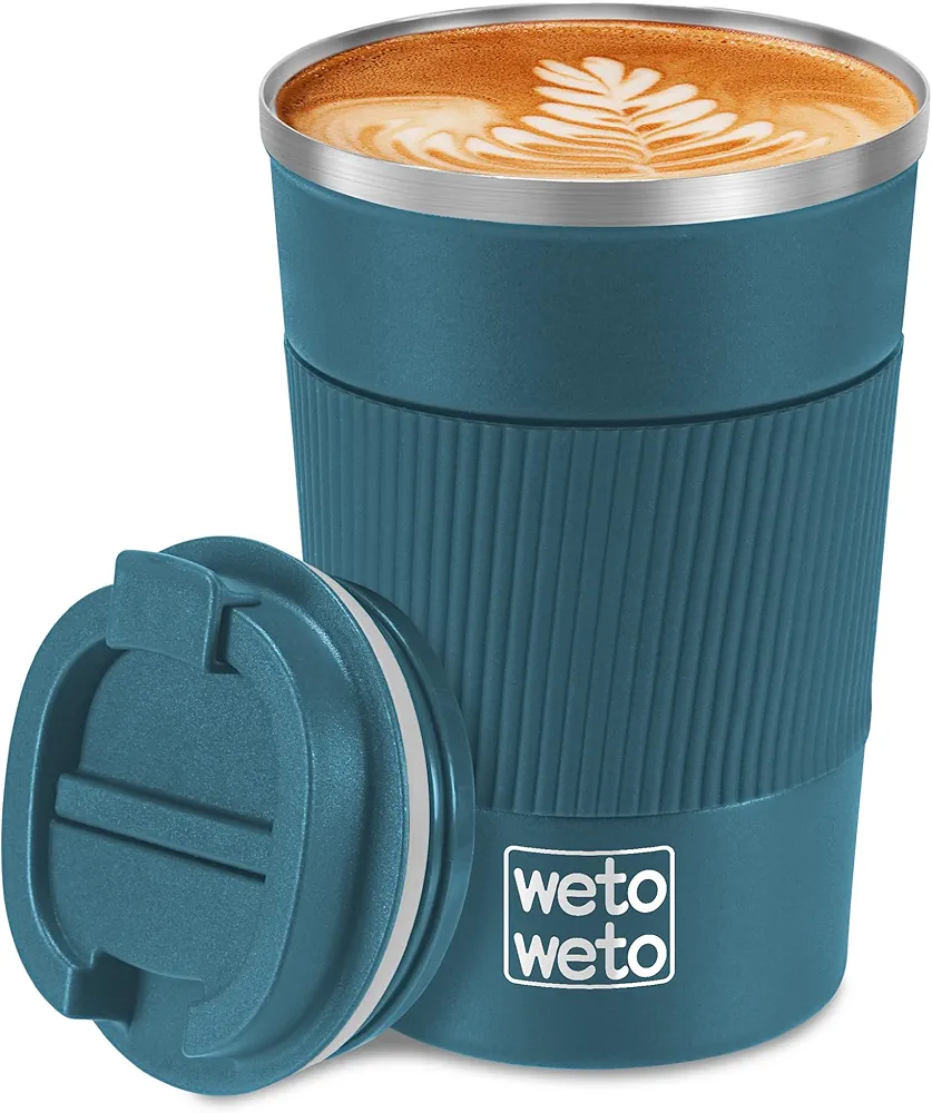 WETOWETO 12oz Stainless Steel Coffee Tumbler, Travel Coffee Mug, Insulated Coffee Mug with Lid, Spill Proof Coffee Cup, Portable Thermal Mug, Reusable Coffee Cup for Hot and Cold (Blue)
