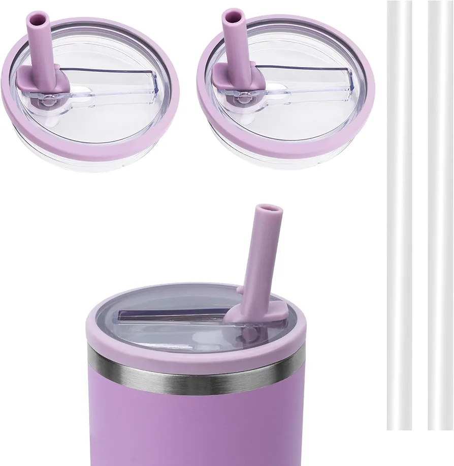 WALLFID 2pcs Leakproof 40oz Tumbler Flip Straw Lid Replacement,with 2 Pack Straw,Leakproof and Dust-proof,Reusable,Compatible with Stanley 40oz Tumbler,Cup Accessories (Ube Purple)