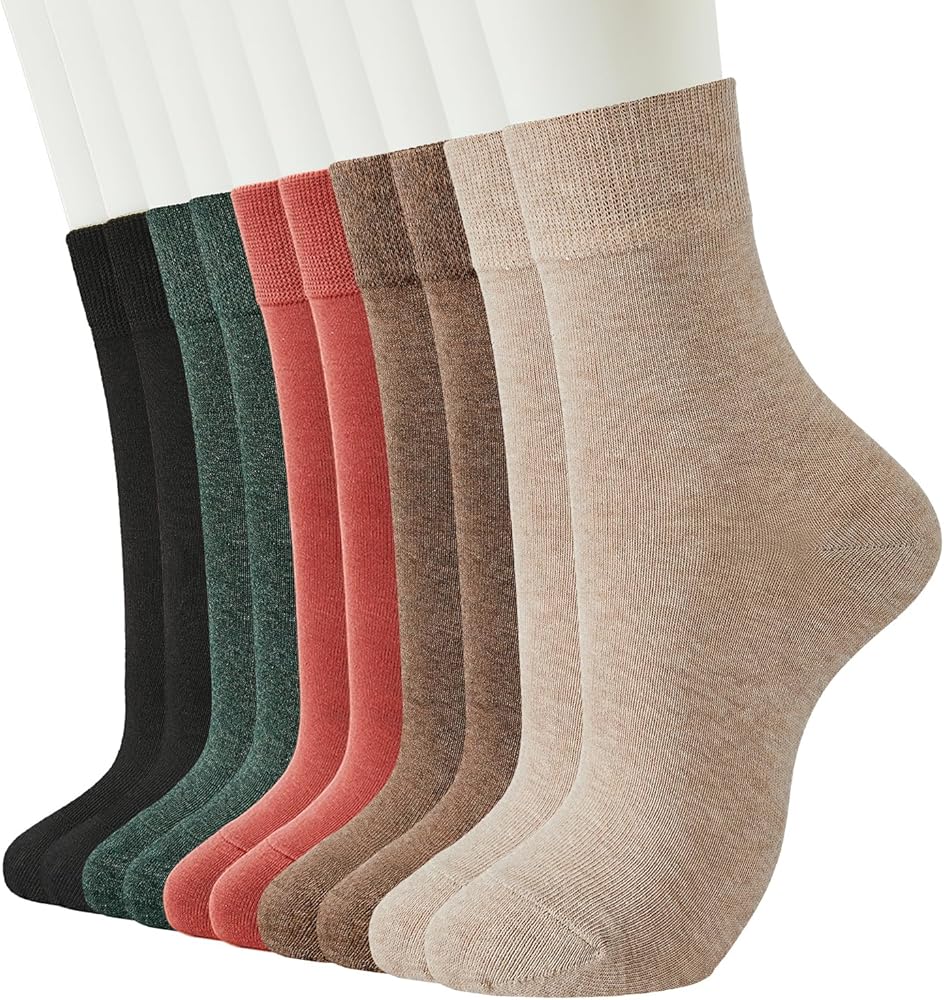 J-BOX Womens Cotton Crew Socks Thin Dress Socks for Women Above Ankle Breathable Casual Sock 8-10 Pairs