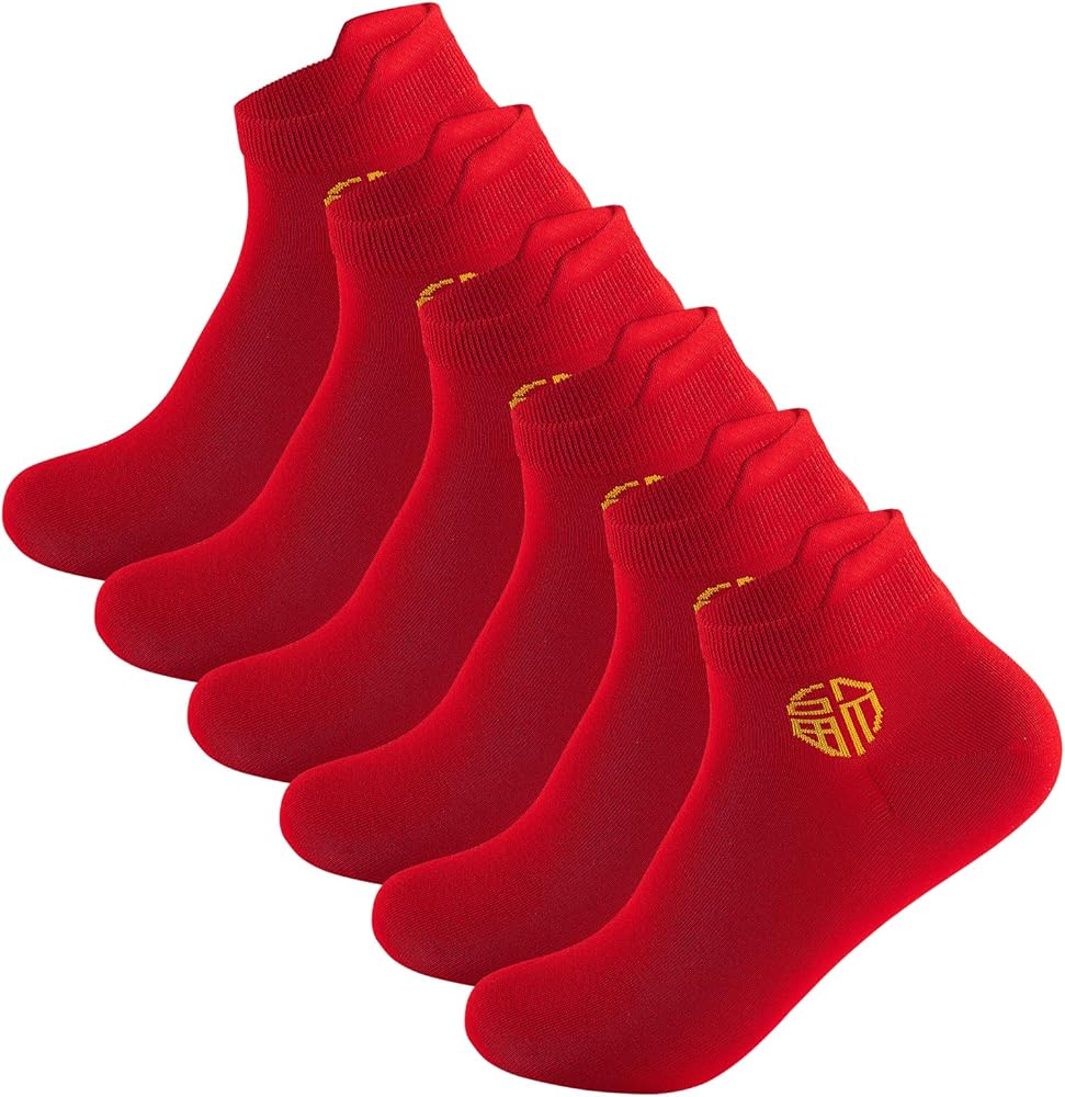 Women's Ankle Socks Comfortable Red Jacquard “福（Fu）” Casual Socks With Heel Tab,Size 5-9 (6 pairs)