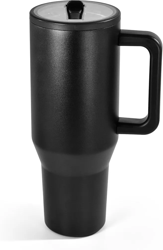 AGH 40 oz Tumbler with Handle and Flip Straw - 100% Leak-Proof Stainless Steel Water Bottle - Triple Layer Insulated Travel Cup Black