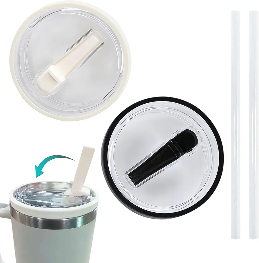 2 Pack 40 oz Tumbler Flip Straw Lid Replacement Fit for Stanley Quencher, Spill Proof, Splash Resistant, Durable Spill Proof Tumbler Lids for Stanley Cup, 40 oz Tumbler Lid Replacement Accessories