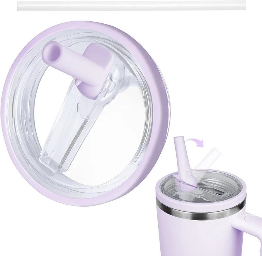40 oz Tumbler Flip Straw Lid Compatible with Stanley Cup 40oz Tumbler Tumbler Cover Compatible with Stanley Cup Quencher (Light Purple, 1 Pack)