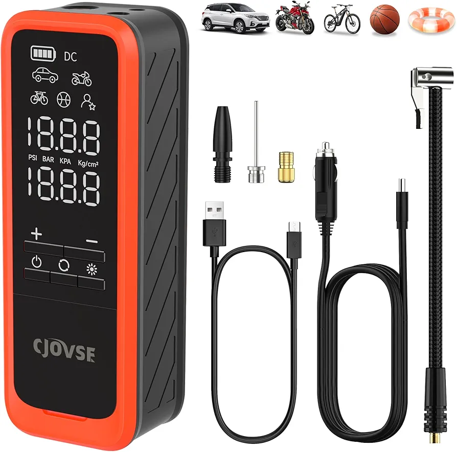Portable Air Compressor, 2X Fast Car Tire Inflator Max 160PSI Cordless/12V Dual Power Air Pump with Digital Pressure Gauge/LED Light for Car Tire Motorcycle Bike Ball