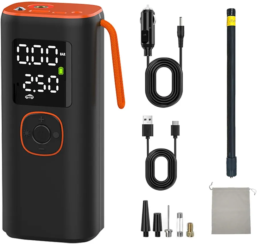 Tire Inflator Portable Air Compressor25000mAh, 4X Fast Air Pump for Car Tires, 150PSI Electric Tire Pump with Digital Pressure Gauge/LED Light/Power Bank, Bike Pump/Motorcycle/Ball/Car Accessories