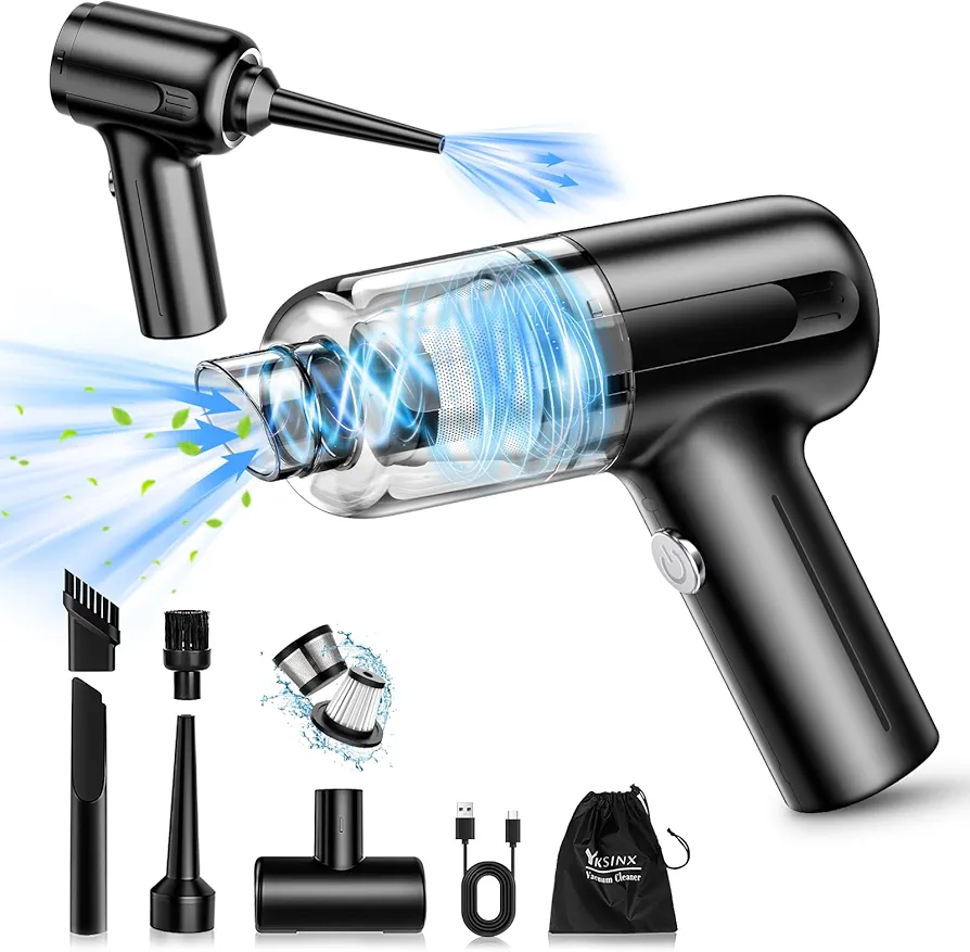 Mini Vacuum Cleaner, Portable Vacuum for Car, Handheld Vacuum Cordless Rechargeable with Brushless Motor, 12000Pa High Power 3 in 1 Sucking & Blowing Small Desk Vacuum for Car, Home, Office