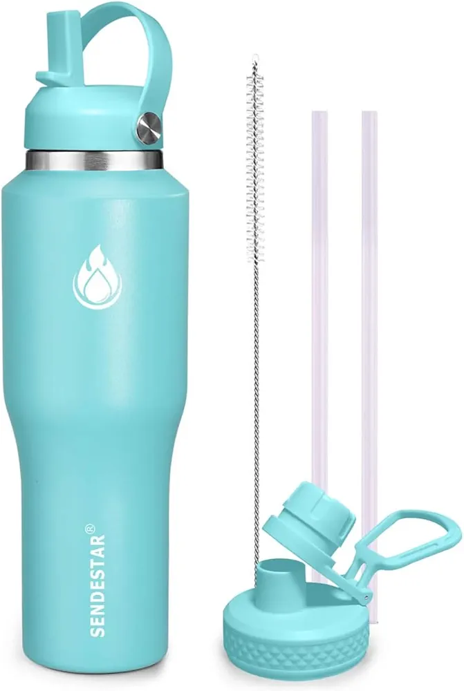 SENDESTAR SENDESTAR 40oz Stainless Steel Water Bottle(Cold for 48 Hrs, Hot for 24 Hrs),Double Wall Vacuum Insulated Bottle with Straw Lid, Spout Lid and Flex Cap, Fit in Any Car Cup Holder