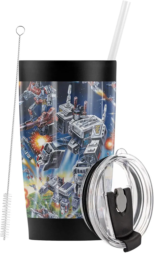 Logovision Transformers OFFICIAL Decepticon Box Art Stainless Steel Tumbler with Straw and Flip Lid 20 oz Travel Mug/Cup, Vacuum Insulated & Double Wall with Leakproof Dual Lid